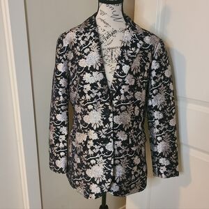 Blazer Womens Black Floral With Metalic Rose Gold Threading Size M